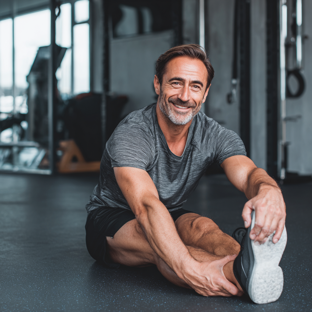 Professional Ukrainian fitness instructor demonstrating proper form during training session in well-equipped gym setting